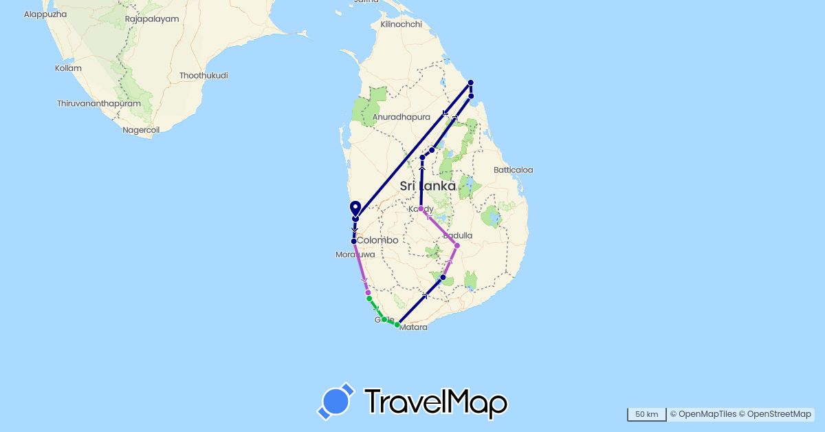 TravelMap itinerary: driving, bus, train in Sri Lanka (Asia)